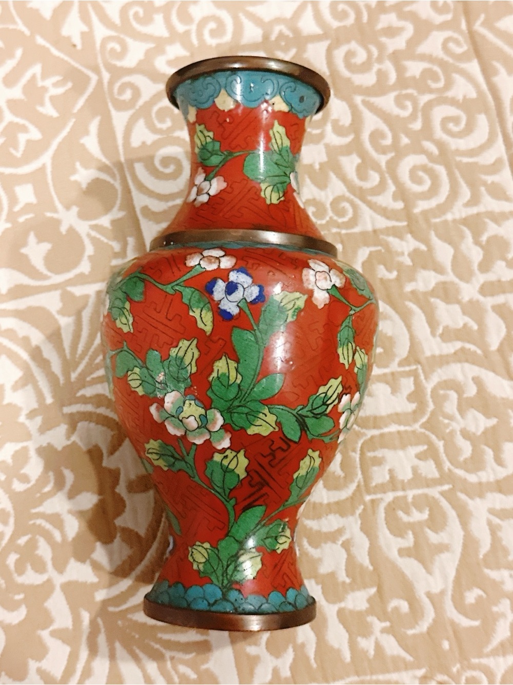 Brown Floral Cloisonné Decorative Vase